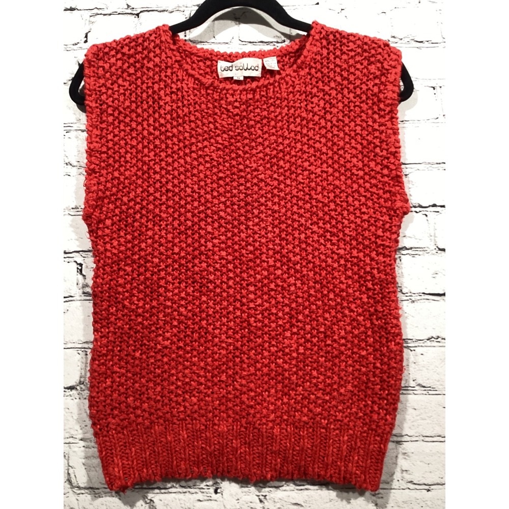 Ted Sollod Vintage Red Knit Sweater Vest Linen Cotton Blend Small
